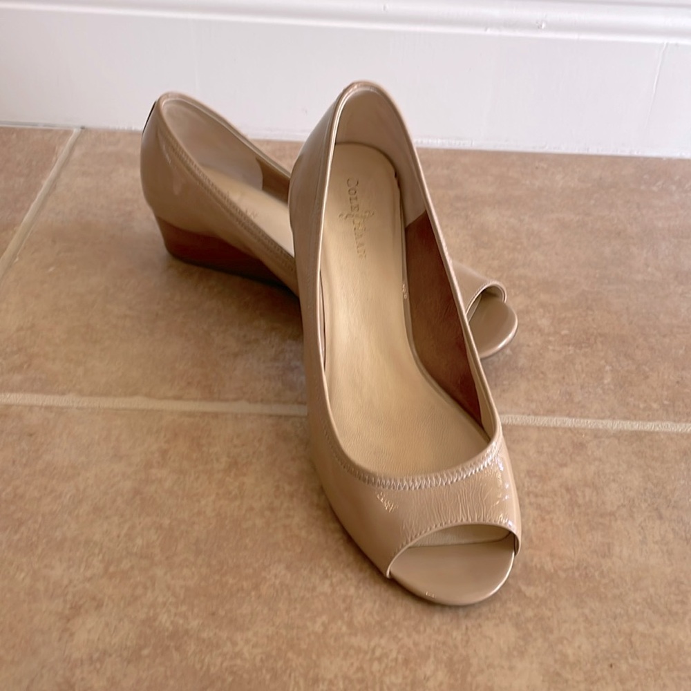 Cole Haan Taupe Wedge Heel Peekaboo Shoes